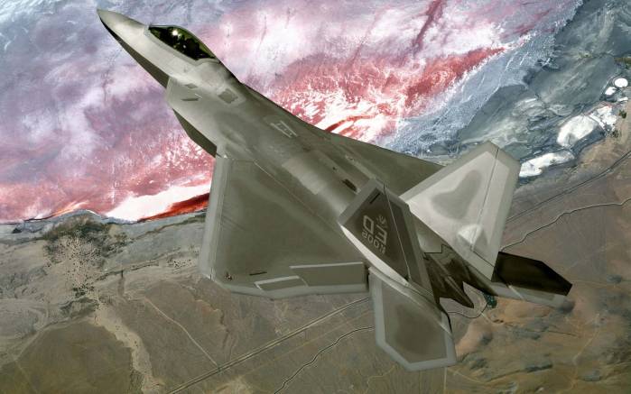 Широкоформатные обои Полёт F22, Истребитель F22 в небе