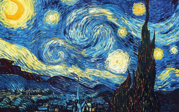 Широкоформатные обои Звездная ночь Ван Гога, Картина Звездная ночь