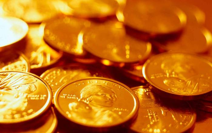 Широкоформатные обои Золотые монеты, Россыпь золотых монет