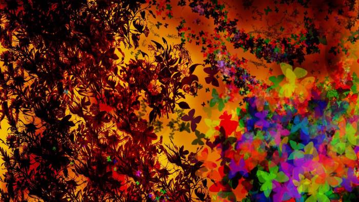 Широкоформатные обои Цветочные бабочки, Безумие цвета