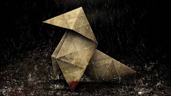 Широкоформатные обои Оригами и дождь, Мокрый оригами