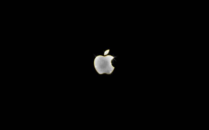 Широкоформатные обои Блестящий логотип Эппл, Блестящий логотип Эппл на черном фоне