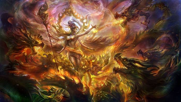 Широкоформатные обои Многорукая Широкоформатные обои Многорукая, Многорукая богиня среди злых драконов