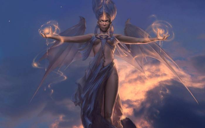 Широкоформатные обои Фентезийная девушка-богиня, Темная богиня