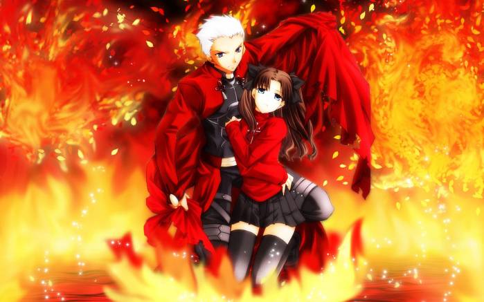 Широкоформатные обои Тосака Рин, Герой сериала "Fate/stay night" Тосака Рин