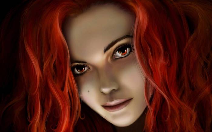 Широкоформатные обои Рисунок девушки с красными волосами, Красноволосая девушка