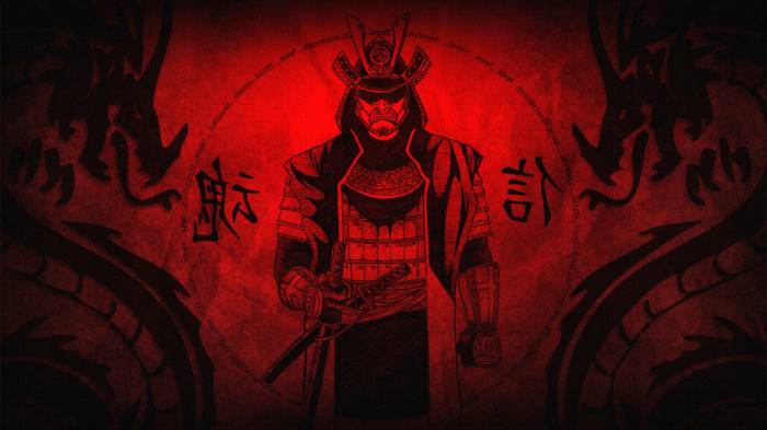 Широкоформатные обои Нарисованный самурай, Злобный дух