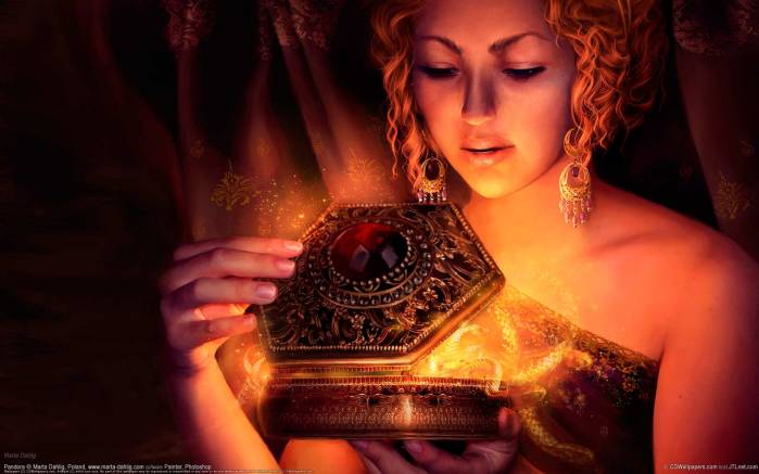 Широкоформатные обои Девушка с ящиком Пандоры Широкоформатные обои Девушка с ящиком Пандоры, Девушка со шкатулкой