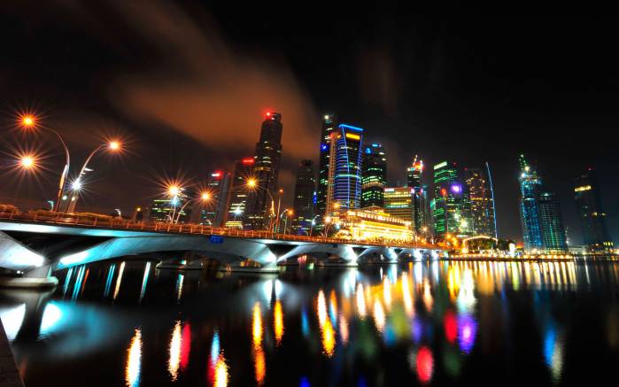 Широкоформатные обои Сингапур, Сингапур ночью