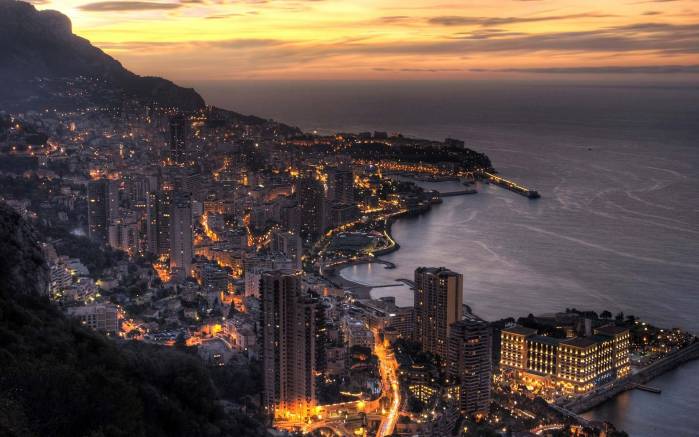 Широкоформатные обои Монако ночью, Ночной вид Монако