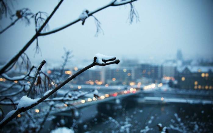 Широкоформатные обои Пейзаж зимнего города, Съемка города зимой