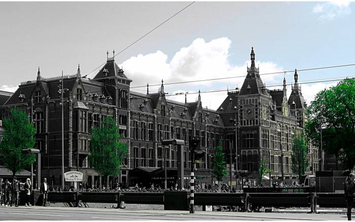 Широкоформатные обои Здание вокзала, Здание центрального вокзала в Амстердаме