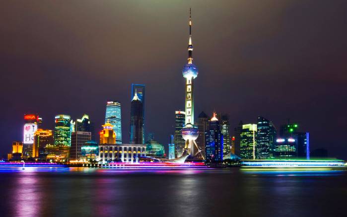 Широкоформатные обои Шанхайская ночь, Яркие огни Шанхайской ночи