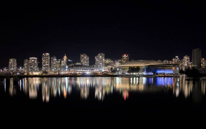 Широкоформатные обои Ванкувер ночью, Ночной вид на Ванкувер